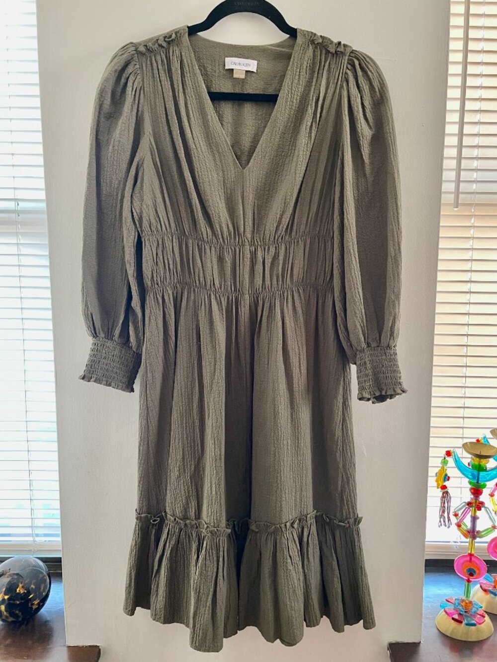 Calvin Klein | Mossy Green Smocked Waist Dress